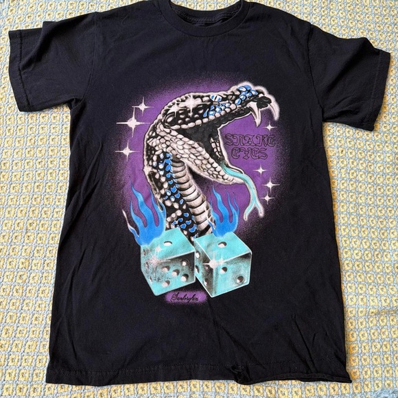 Samborghini Tops - Samborghini Snake Eyes Graphic Tee Black Y2K Grunge Skater Small